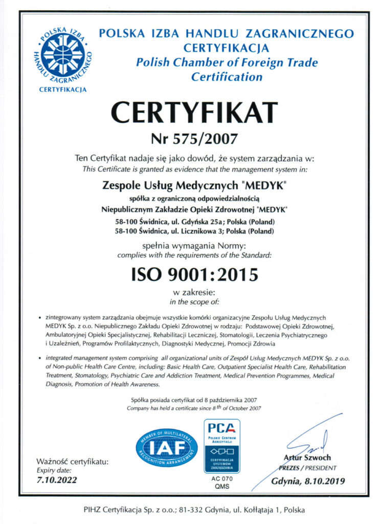 certyfikat iso 9001:2015 nr. 575/2007
